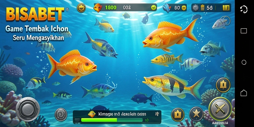 Tangkapan layar gameplay seru BISABET saat menembak ikan.