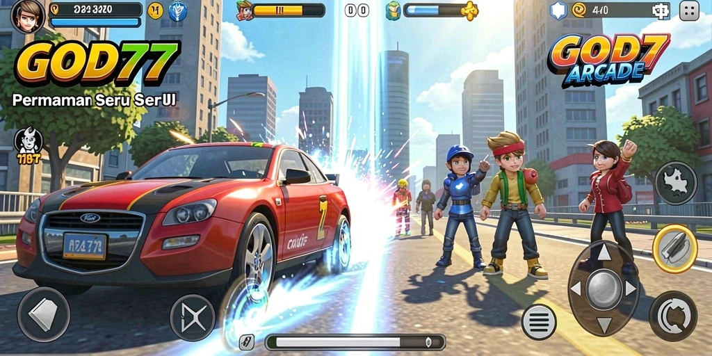 Screenshot gameplay GOD77 yang menampilkan tantangan Arcade seru.