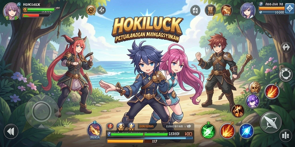 Tangkapan layar gameplay HOKILUCK dengan karakter anime yang menawan.