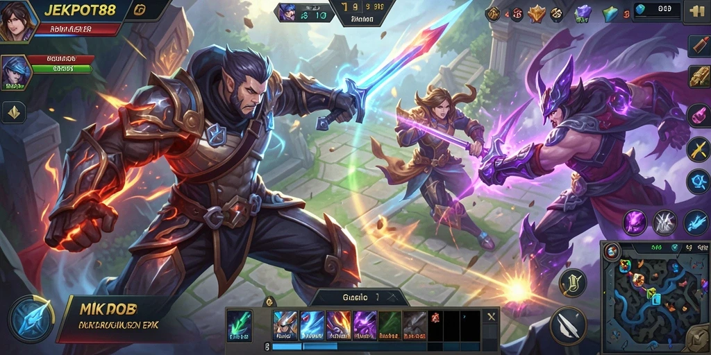 Tangkapan layar gameplay seru JEKPOT88 di arena pertarungan MOBA.