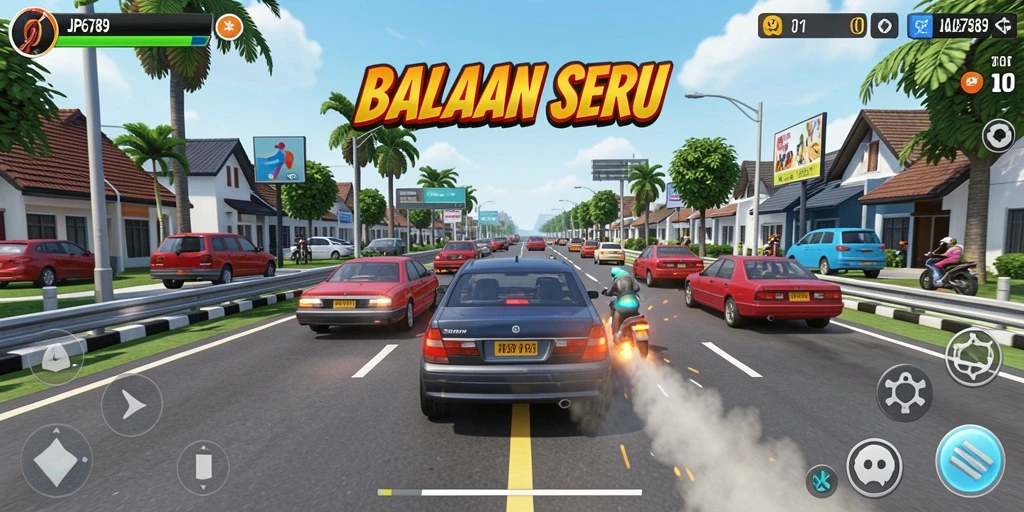 Screenshot gameplay JP6789 menampilkan aksi balap yang penuh kecepatan.