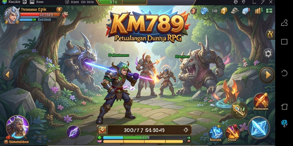 Tampilan gameplay KM789 yang menampilkan pertarungan epik dan karakter menarik.