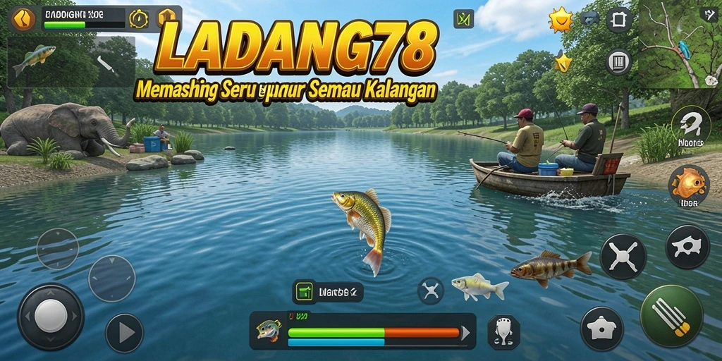 Screenshot utama LADANG78 menampilkan aksi memancing yang mendebarkan.