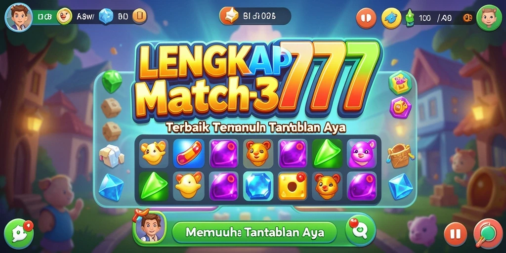 Tampilan gameplay seru dari LENGKAP777 dalam permainan Match-3.