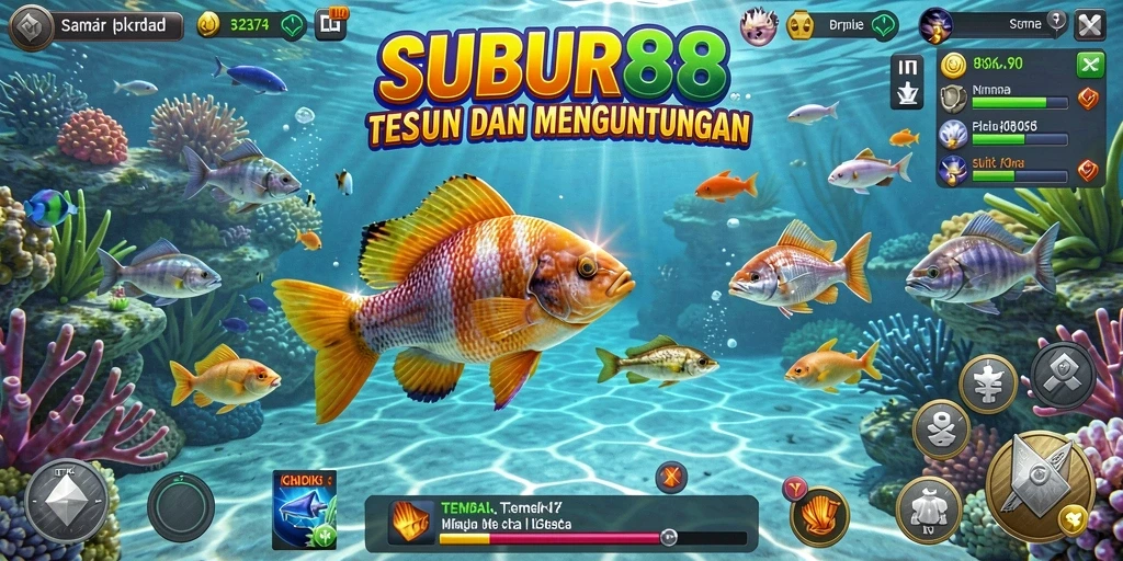 Tampilan dinamis dari gameplay SUBUR88 dengan aksi menembak ikan.