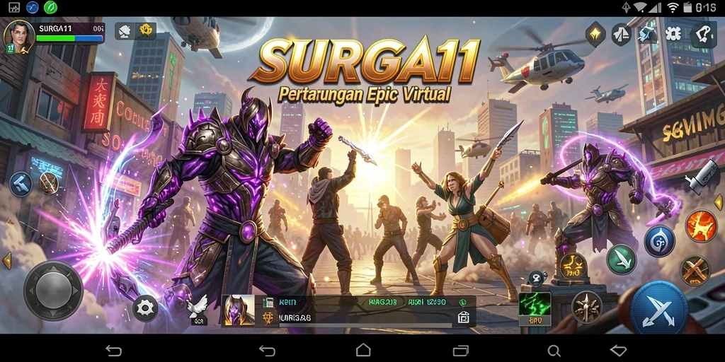 Screenshot gameplay SURGA11 menunjukkan aksi bertarung yang intens dan visual menakjubkan.