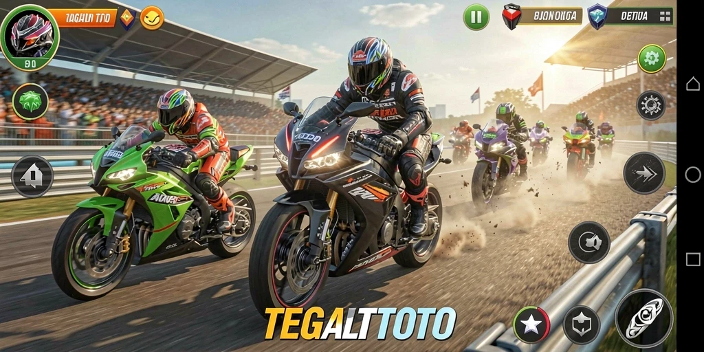Screenshot gameplay TEGALTOTO yang menampilkan balapan motor yang seru.